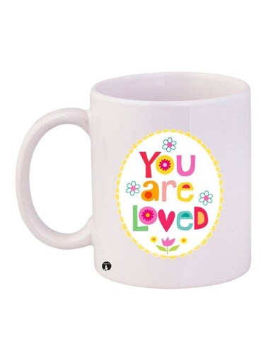 You Are Loved Printed Coffee Mug White/Pink/Yellow 11ounce