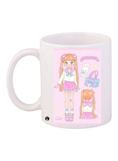 Anime Girl Printed Coffee Mug White/Pink/Blue 11ounce