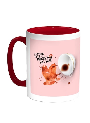 Coffee Makes You Feel Free Printed Ceramic Coffee Mug Pink/Red/White