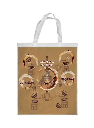 Coffee House Printed Shopping Bag Brown/White