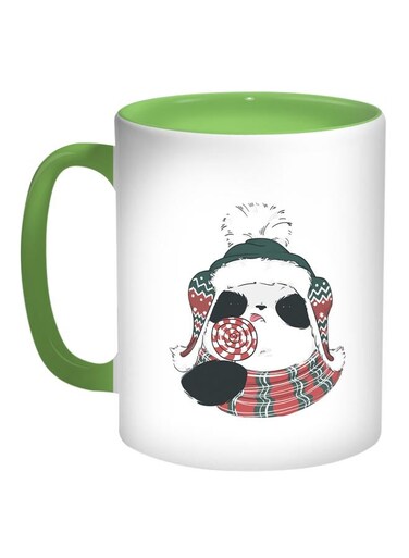Teddy Bear Printed Coffee Mug Green/White/Red