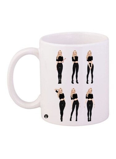 Cartoon Girl Printed Coffee Mug White/Black/Beige 11ounce