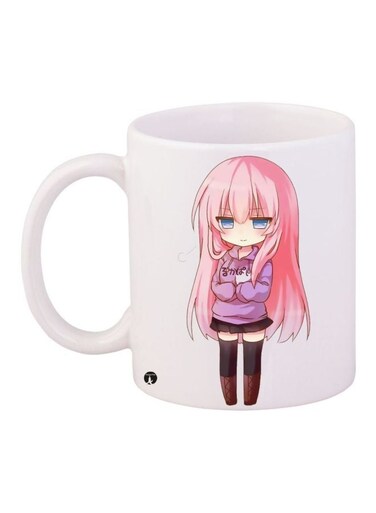 Anime Printed Coffee Mug White/Brown/Pink 11ounce