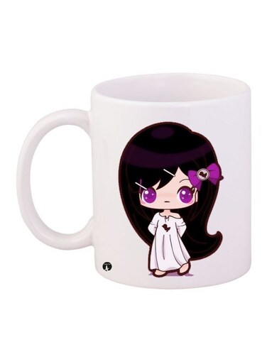Cartoon Girl Printed Coffee Mug White/Black/Purple 11ounce