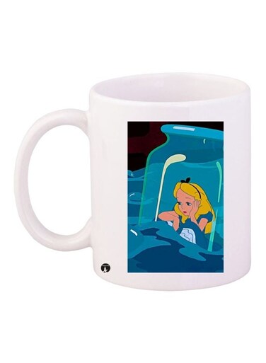 Cartoon Printed Coffee Mug White/Blue/Brown 11ounce