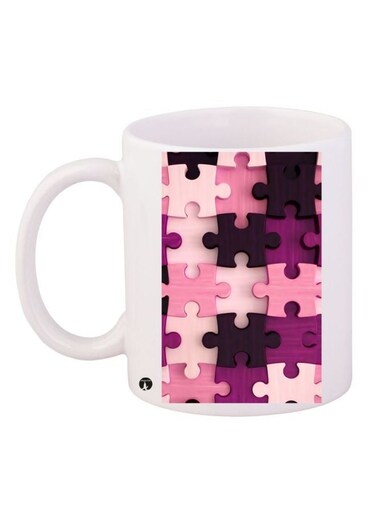 Puzzle Printed Coffee Mug White/Pink/Purple 11ounce