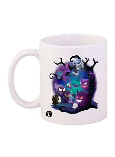 Durable Heat-Resistant Thick Wall Designed Ergonomic Handled Pokemon Printed Mug White/Purple/Blue 11ounce