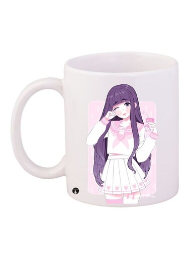 Cartoon Girl Printed Coffee Mug White/Purple/Pink