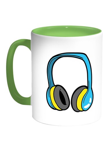 Headphone Printed Coffee Mug White/Green 11ounce