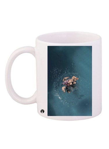 Flowers in Water Printed Coffee Mug White/Blue/Beige 11ounce