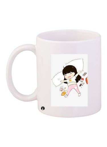 Girl Printed Ceramic Coffee Mug White/Pink/Black 11ounce