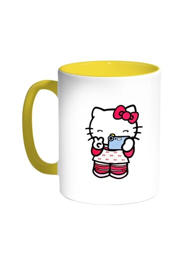 Hello Kitty Printed Coffee Mug Yellow/White 11ounce