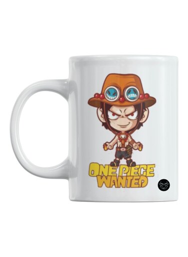 Anime One Piece Wanted Printed Mug White/Yellow/Brown
