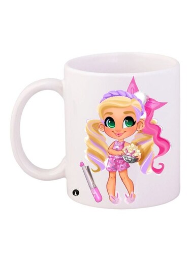 Anime Girl Printed Coffee Mug White/Purple/Beige 11ounce