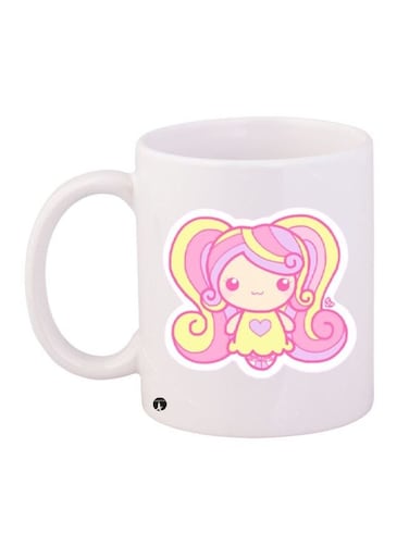 Cartoon Printed Coffee Mug White/Pink/Yellow 11ounce