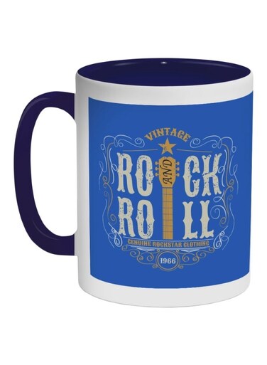 Rock And Roll Printed Coffee Mug White/Blue/Yellow 11ounce