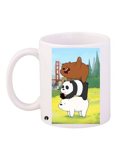 Bear Printed Coffee Mug White/Green/Brown 11ounce