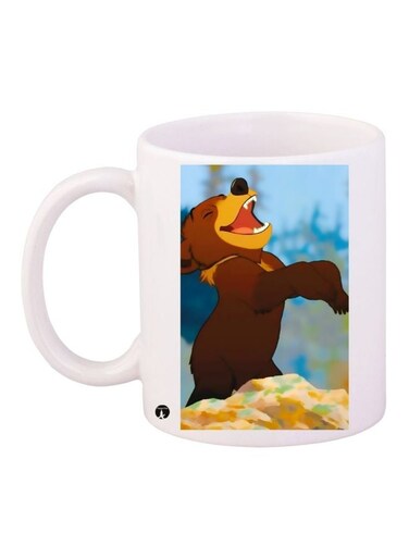 Cartoon Bear Printed Coffee Mug White/Brown/Blue 11ounce
