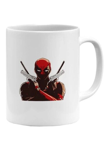 Deadpool Guns Printed Mug White/Brown/Red