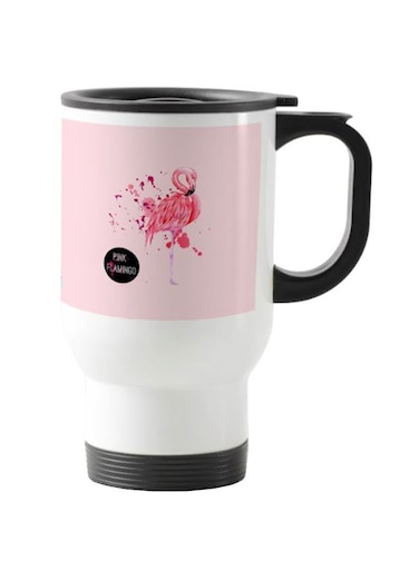 Printed Stainless Steel Travel Mug White/Pink 13centimeter