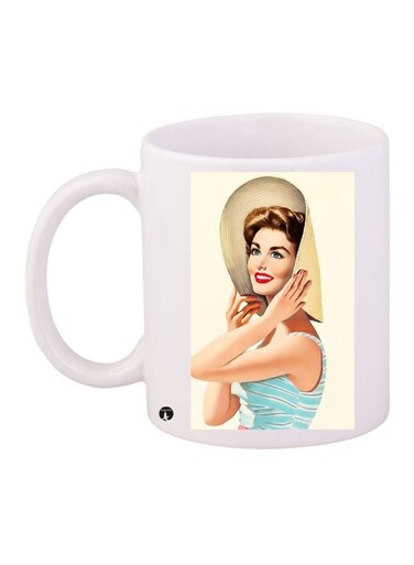 Woman Printed Coffee Mug White/Beige/Blue 11ounce