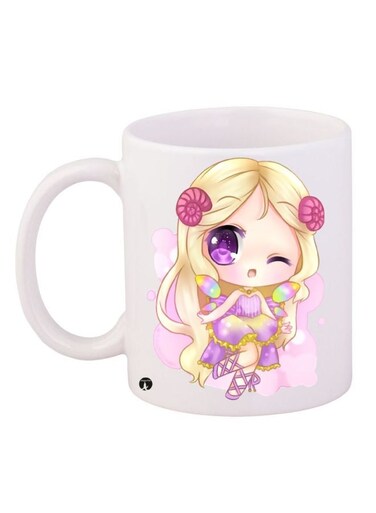 Cartoon Girl Printed Coffee Mug White/Purple/Beige