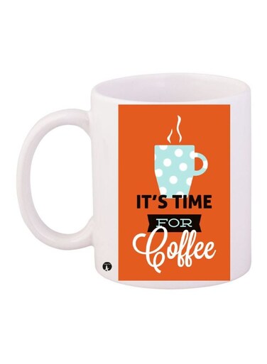 It's Time For Coffee Printed Mug White/Orange/Blue
