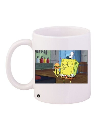 Cartoon Printed Coffee Mug White/Yellow/Brown 11ounce