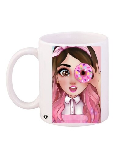 Girl Printed Coffee Mug White/Pink/Brown 11ounce