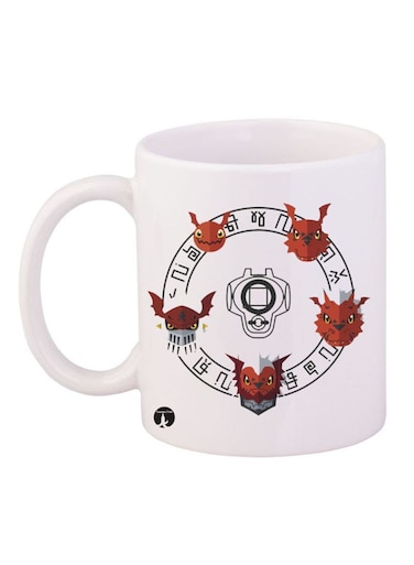 Anime Digimon Printed Mug White/Brown/Black 12ounce