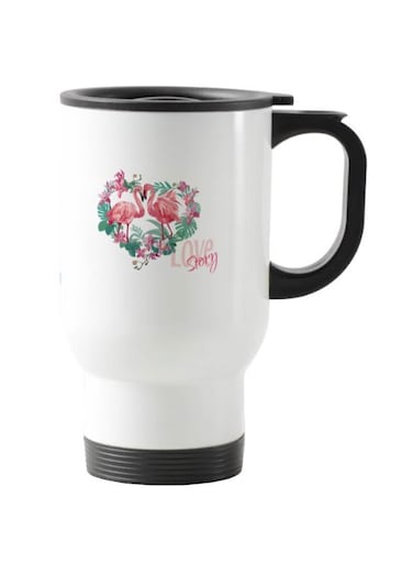 Flamingo Printed Travel Mug White 13centimeter