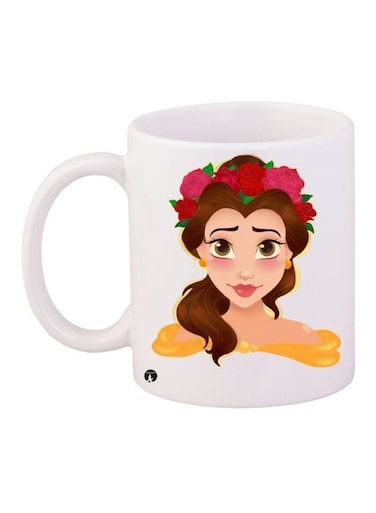 Cartoon Girl Printed Coffee Mug White/Beige/Brown 11ounce