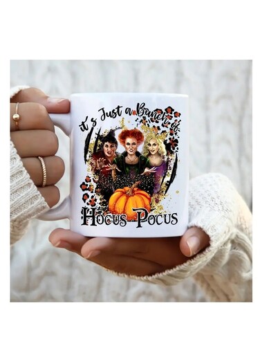 1pc 11oz 350ml Spooky Halloween Ceramic Mug Double Sided Printed Coffee Cup for Home Office Outdoor Travel Perfect Gift for Relatives Friends Colleagues Classmates