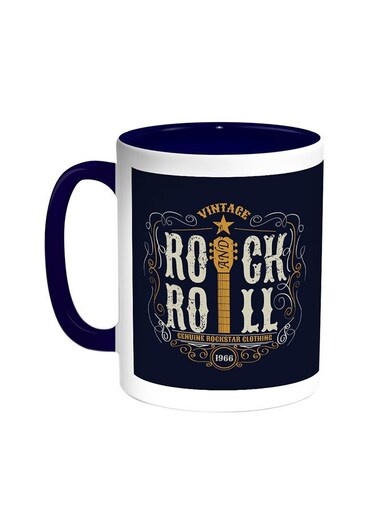 Rock And Roll Printed Coffee Mug Blue/White 11ounce