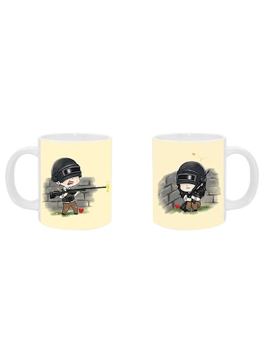 2-Piece PUBG Fight Printed Coffee Mug White/Yellow/Grey