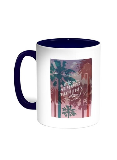 Summer Vacation Printed Coffee Mug Blue/White 11ounce