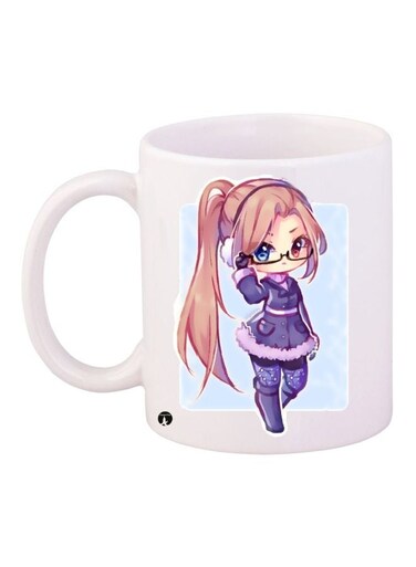 Cartoon Printed Coffee Mug White/Purple/Brown 11ounce