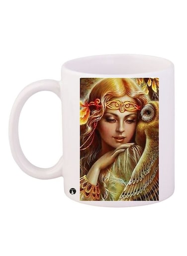 Cartoon Girl Printed Coffee Mug White/Brown/Yellow