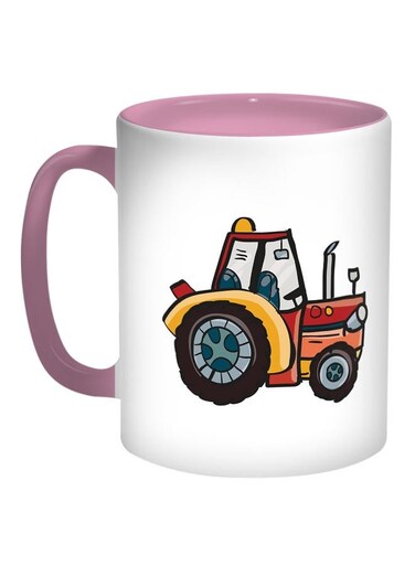 Agricultural Car Printed Coffee Mug Pink/White/Brown 11ounce