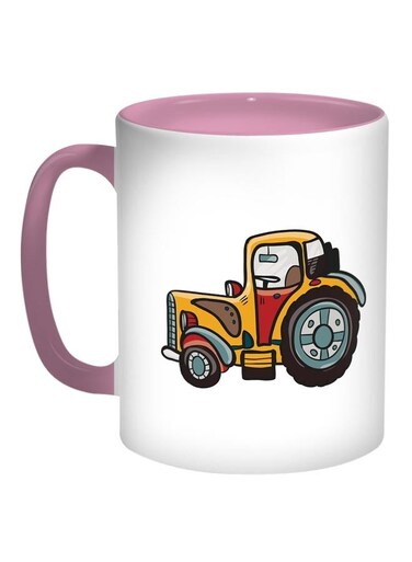Agricultural Car Printed Coffee Mug Pink/White/Yellow 11ounce