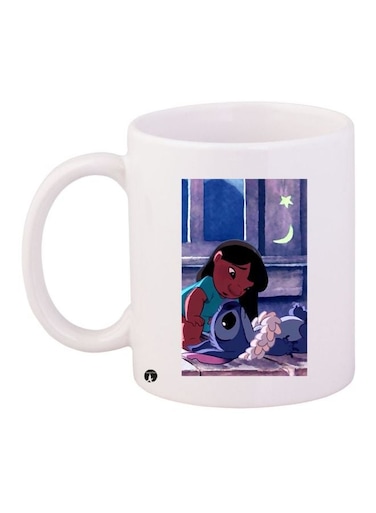 Cartoon Girl Printed Coffee Mug White/Blue/Pink 11ounce