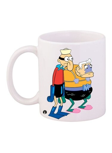 Cartoon Printed Coffee Mug White/Red/Yellow 11ounce
