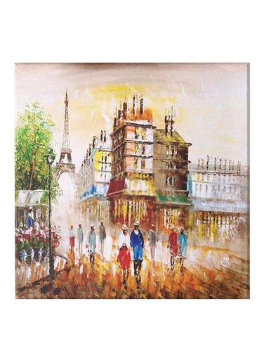 Paris City Themed Canvas Wall Painting With Frame Multicolour 50x50cm