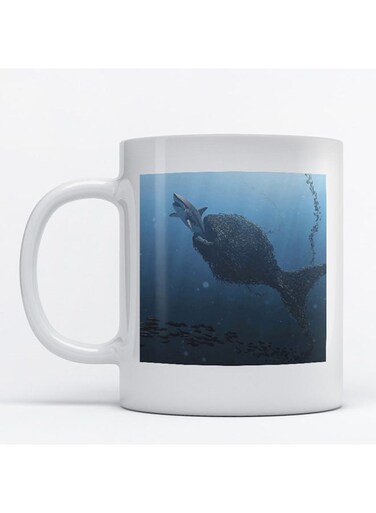 Shark And Fishes Printed Mug White/Blue/Black