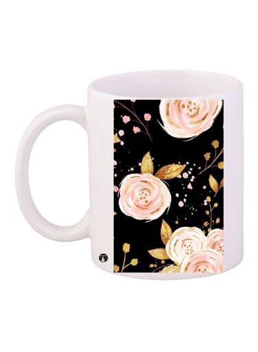 Rose Printed Coffee Mug White/Pink/Black 11ounce
