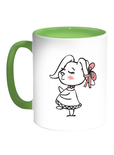 Cartoon Drawings - Rabbits Printed Coffee Mug White/Green 11ounce