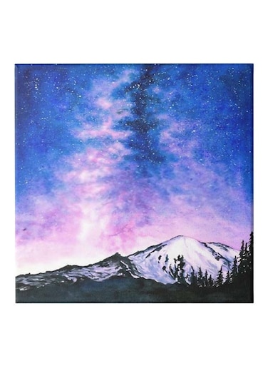 Hills Night Themed Canvas Wall Painting With Frame Blue/Purple/White 50x50cm
