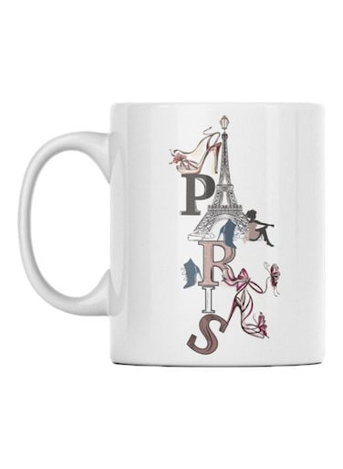 Paris Printed Ceramic Mug White/Black/Pink 350ml