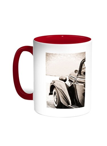 A Car Of Old Style Printed Coffee Mug Red/White 11ounce