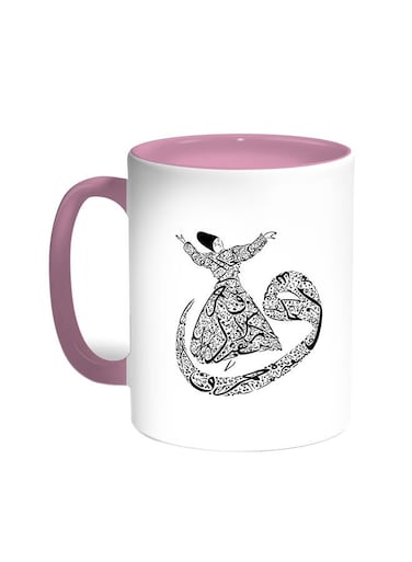 Arabic Letters Printed Coffee Mug Pink/White 11ounce